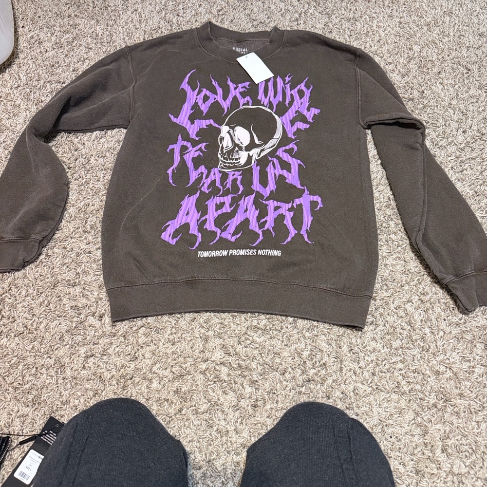 Graphic Crewneck Sweater - Purple on Brown
